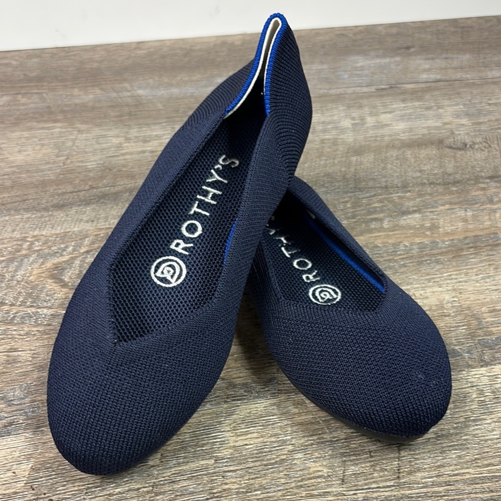 Rothy’s The Flat Navy Blue Knit Pointed Toe Flats Women’s US 6 Washable